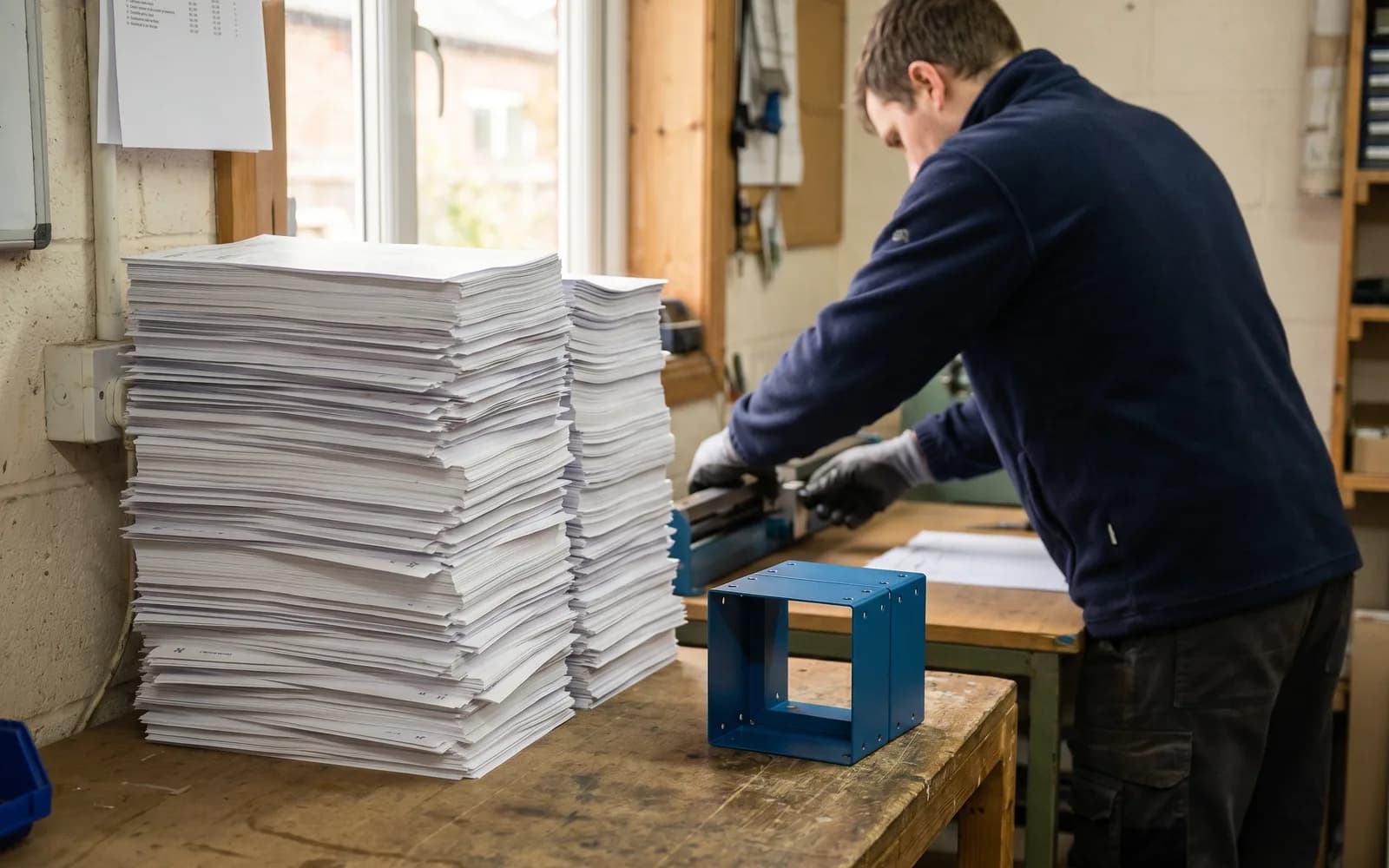 A huge stack of paper against one finished part – measuring value, not activity