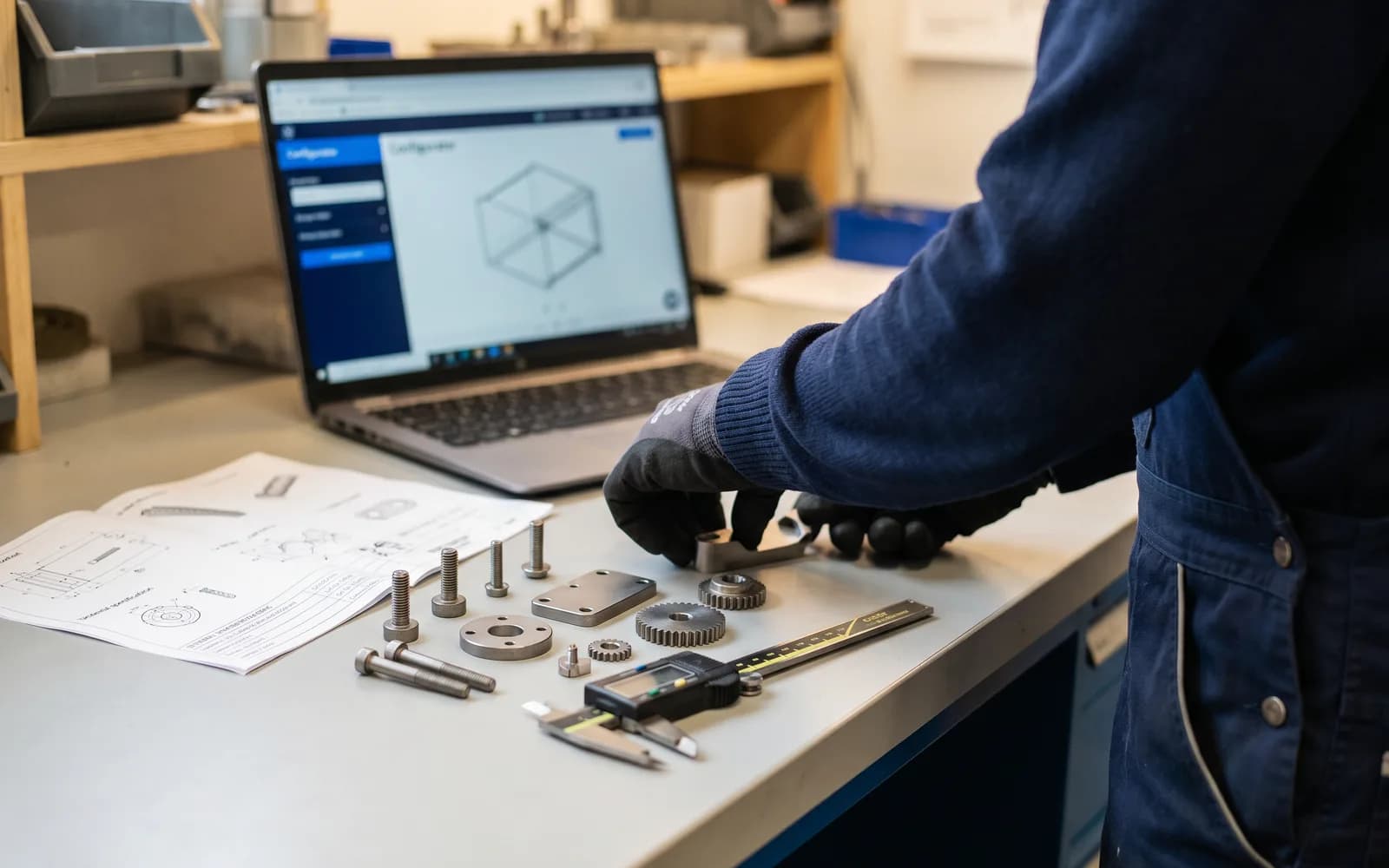 Custom medical-technology parts beside a configurator – quote automation