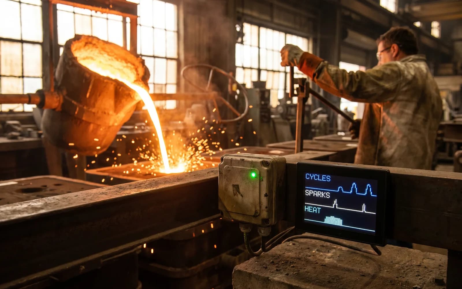 Melting furnace with sensor and live display – Digital Twin light in the foundry