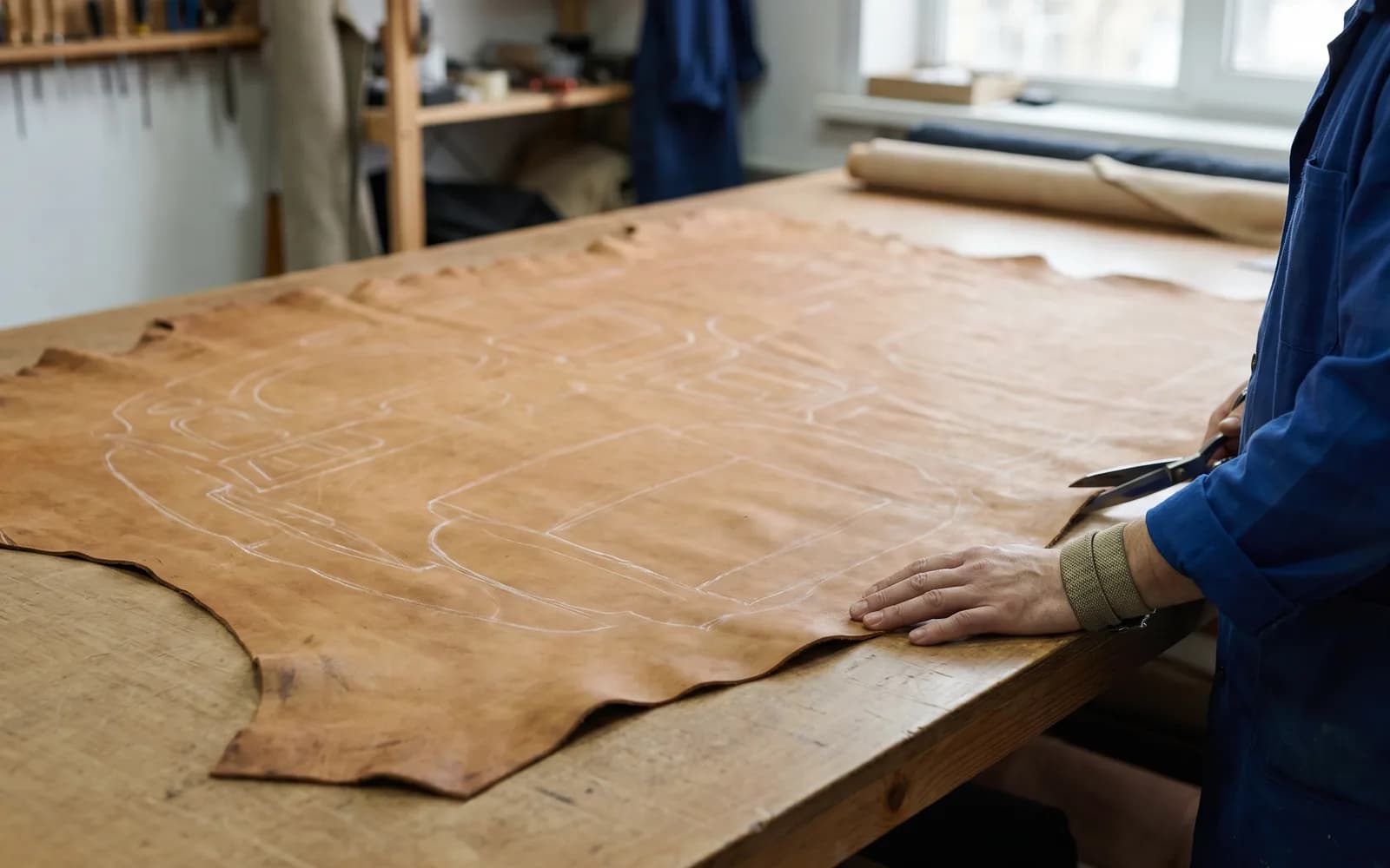 Leather hide with an optimized nesting cut layout – AI-assisted cutting optimization