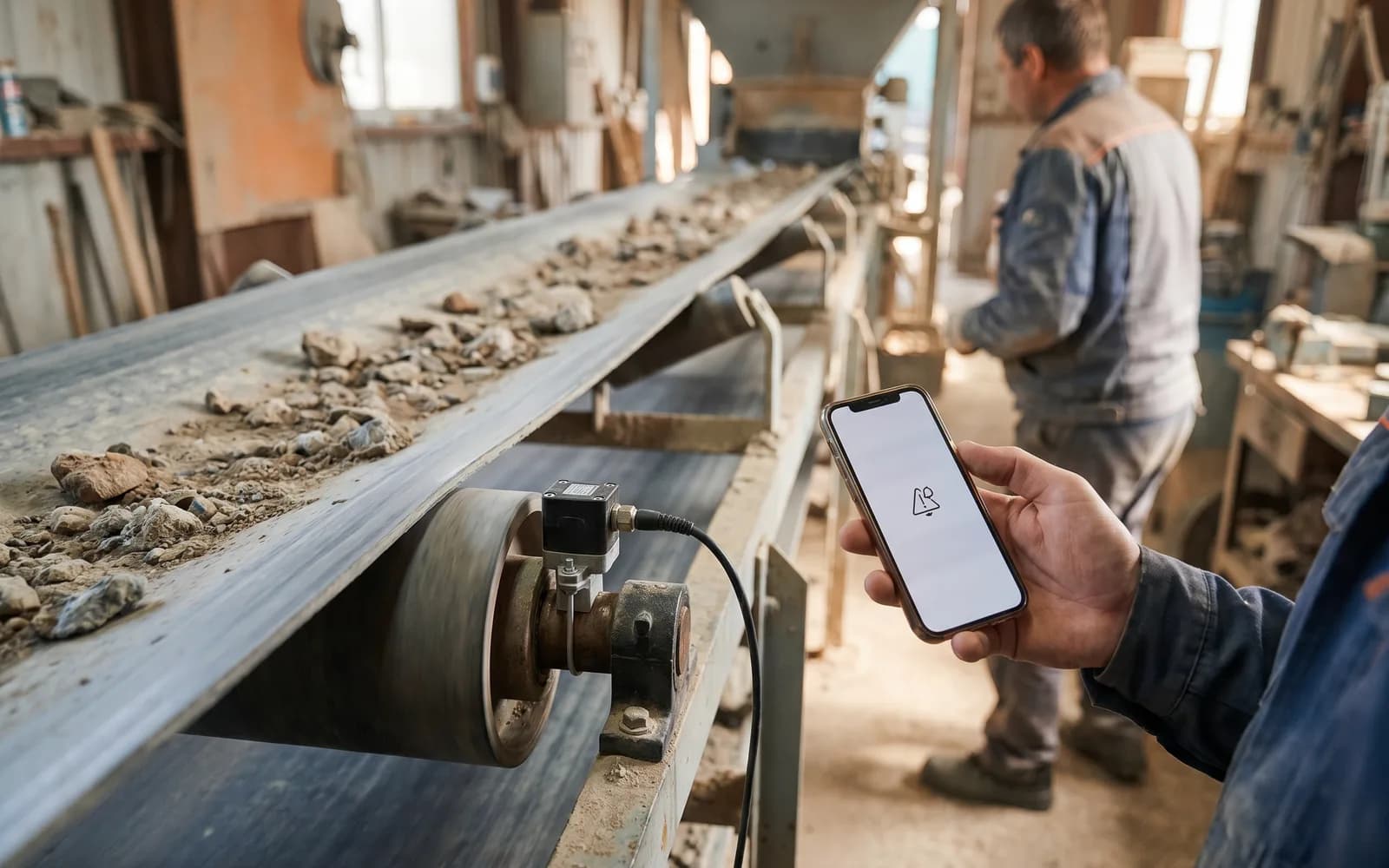 Conveyor belt with a vibration sensor and advance warning – predictive maintenance