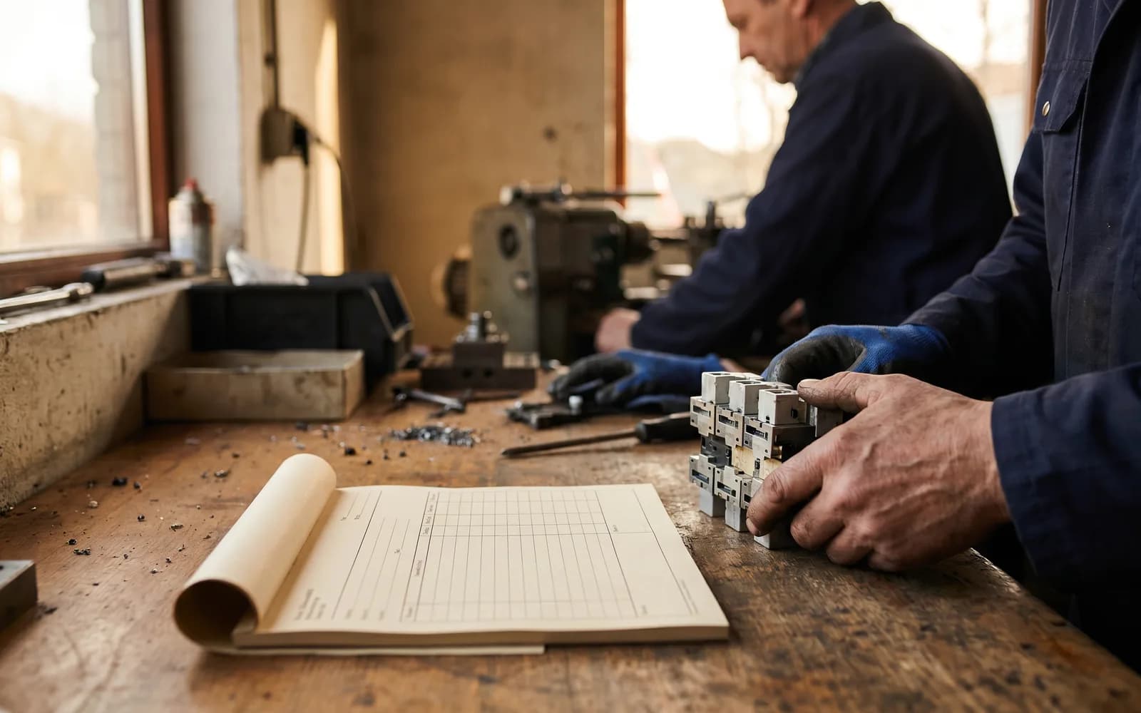 An empty required-field form beside skilled hands at work — capturing expert knowledge